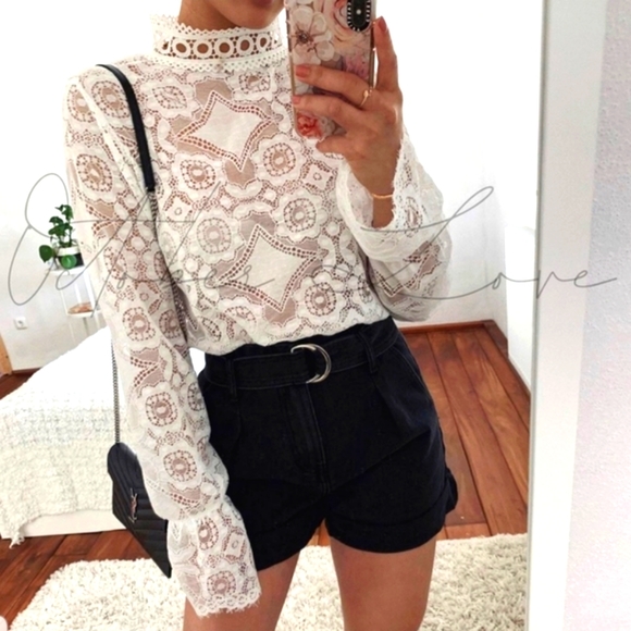 🤣Stunning October Love ❤️White Lace Top (See Thru)-Blouse love you too 💜💙🐦💕 - Picture 4 of 12